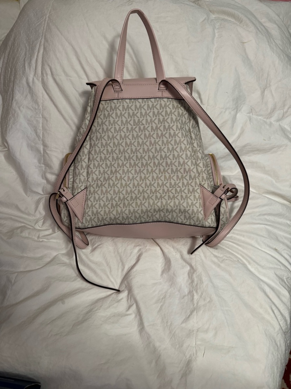 Michael Kors Jet Set Powder Pink Logo-Print Canvas Backpack with Gold Chain - Picture 2 of 7